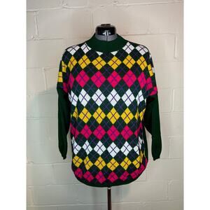 sweater Argyle green pink purple yellow white